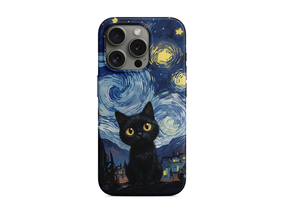 Yıldızlı Gecede Kara Kedi Telefon Kılıfı (L130)